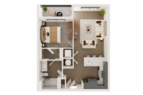 Floor plan for 1 bed, 1 bath, 719 sqft